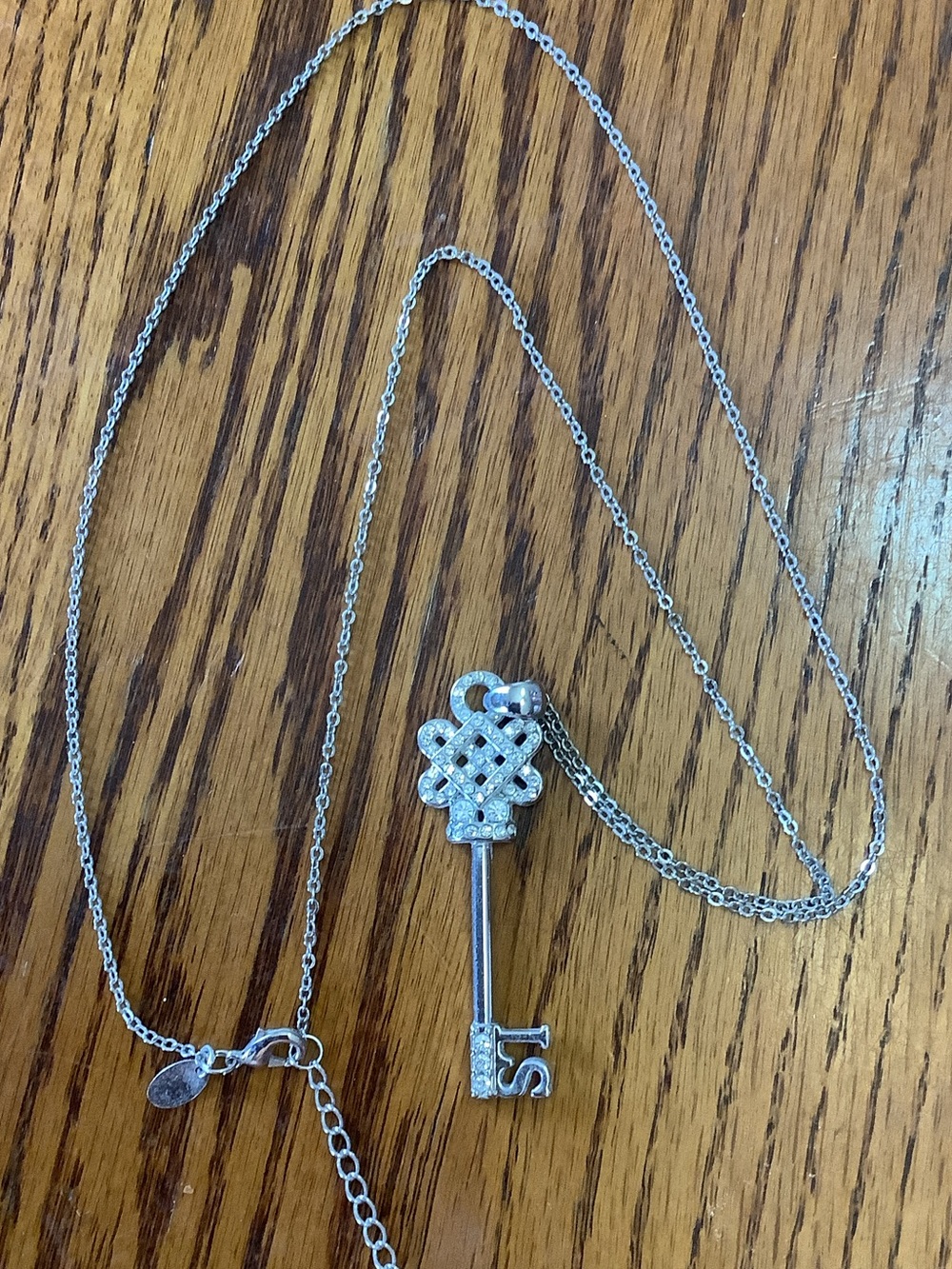 Lia Sophia Silver Key Pendant Necklace with Clear Crystal Accents